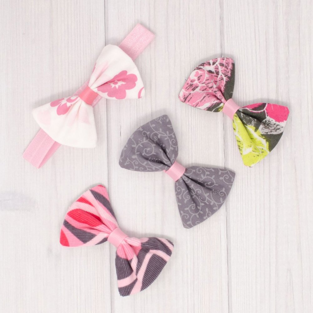 Pink & Gray Hair Bow & Headband Set